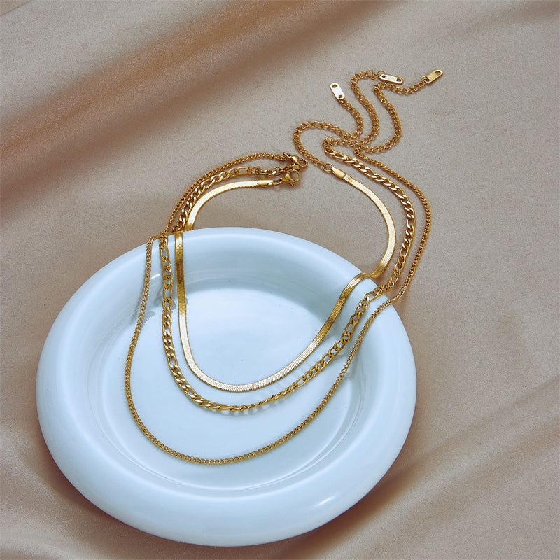 Gold plated stainless steel layered necklaces